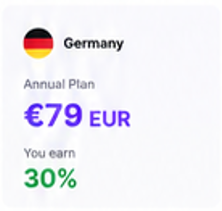 Germany — €79 EUR Annual Plan, 30% commission