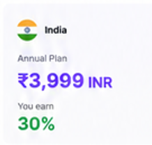 India — ₹3,999 INR Annual Plan, 30% commission