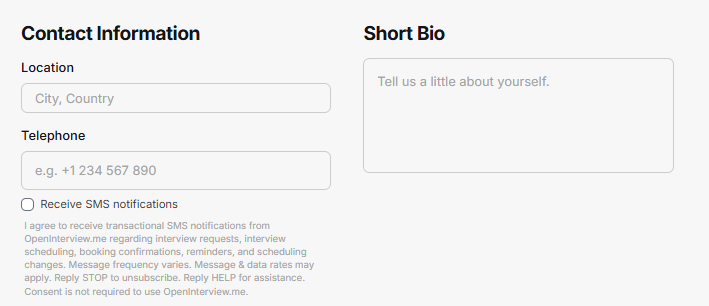 Step 2: Optional SMS opt-in on profile editing page